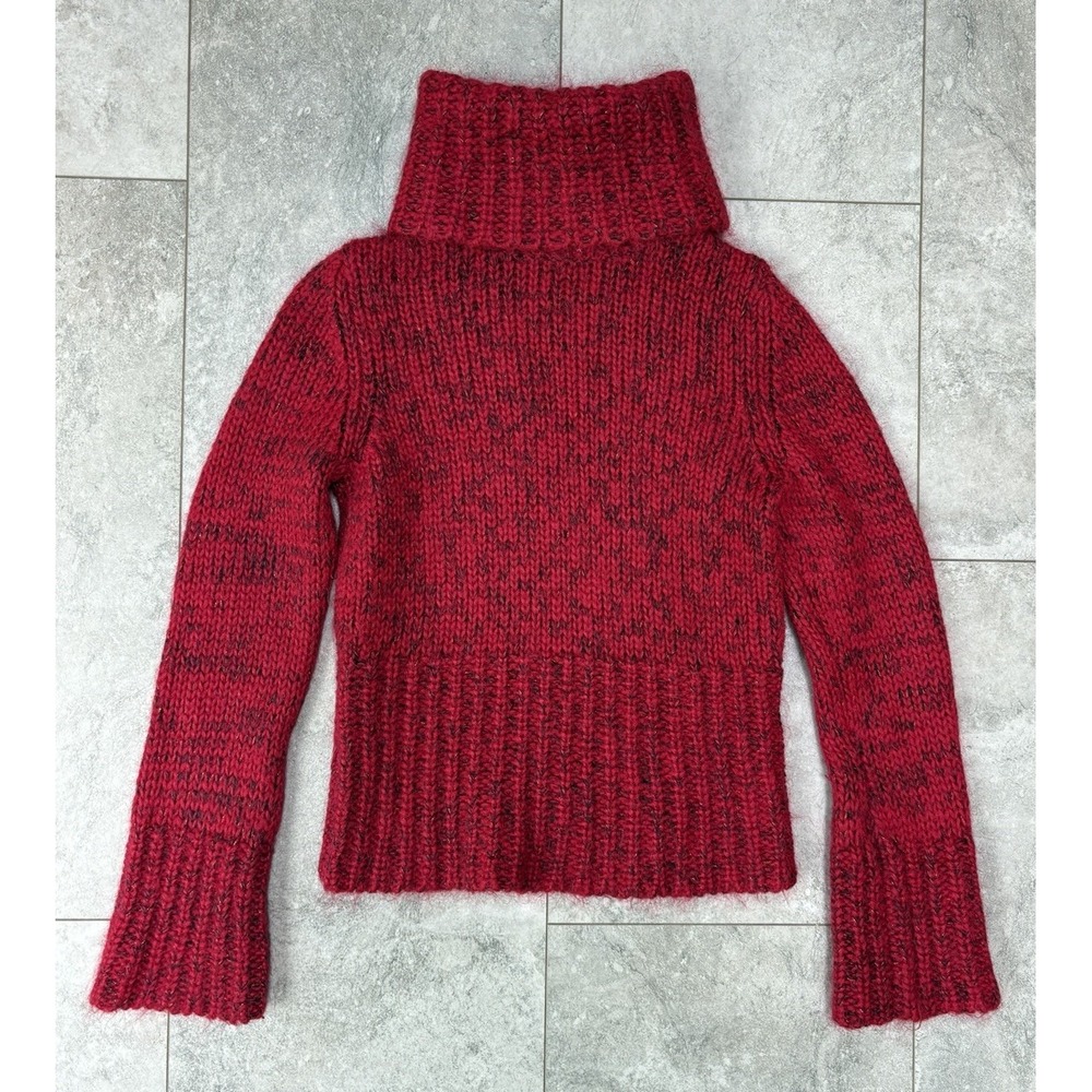Y2K Express Mohair Blend Sweater Women's Medium Red Turtleneck Ribbed Knit